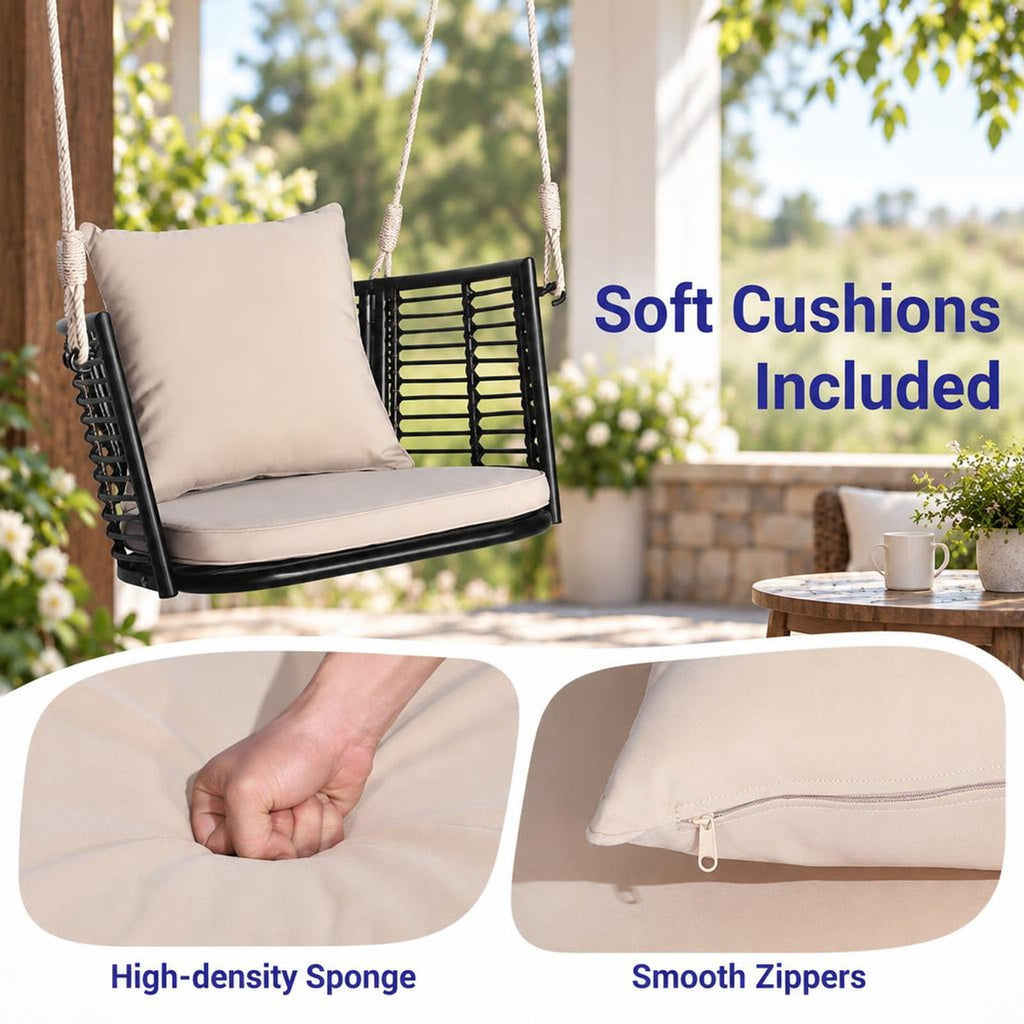 Airfind Single Person Hanging Seat with Woven Rattan Backrest for Backyard, 400 lbs Capacity, 30.5 x 24.5 x 15 Suitable Hanging Footprint
