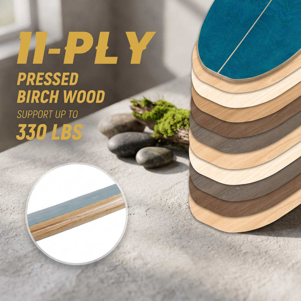 Airfind Wooden Balance Board with Cork Roller and Storage Rack, 11-Ply Birch Wood Balance Trainer for Core Strength Coordination, Indoor Outdoor Sports Exercise, Blue
