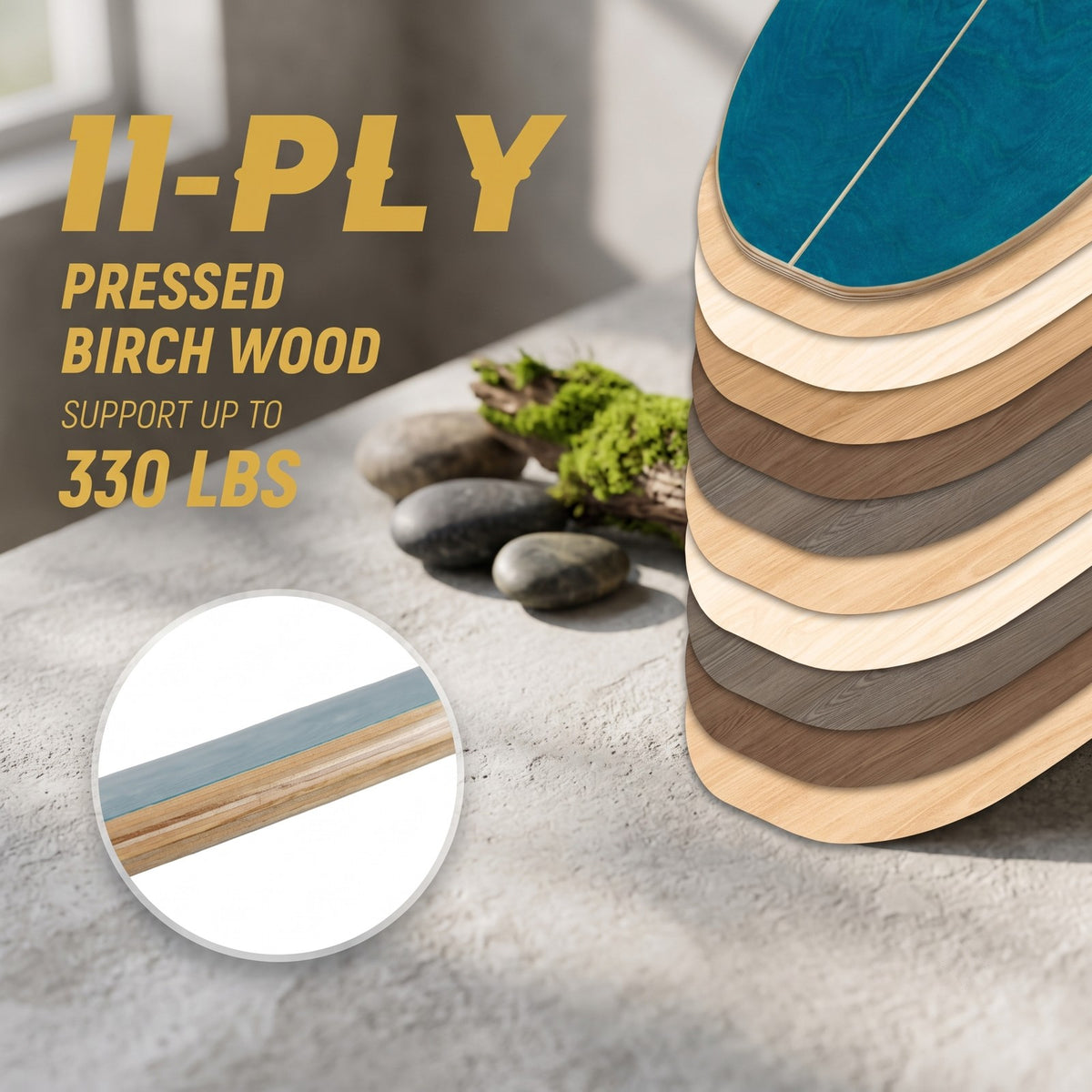 Airfind Wooden Balance Board with Cork Roller and Storage Rack, 11-Ply Birch Wood Balance Trainer for Core Strength Coordination, Indoor Outdoor Sports Exercise, Blue