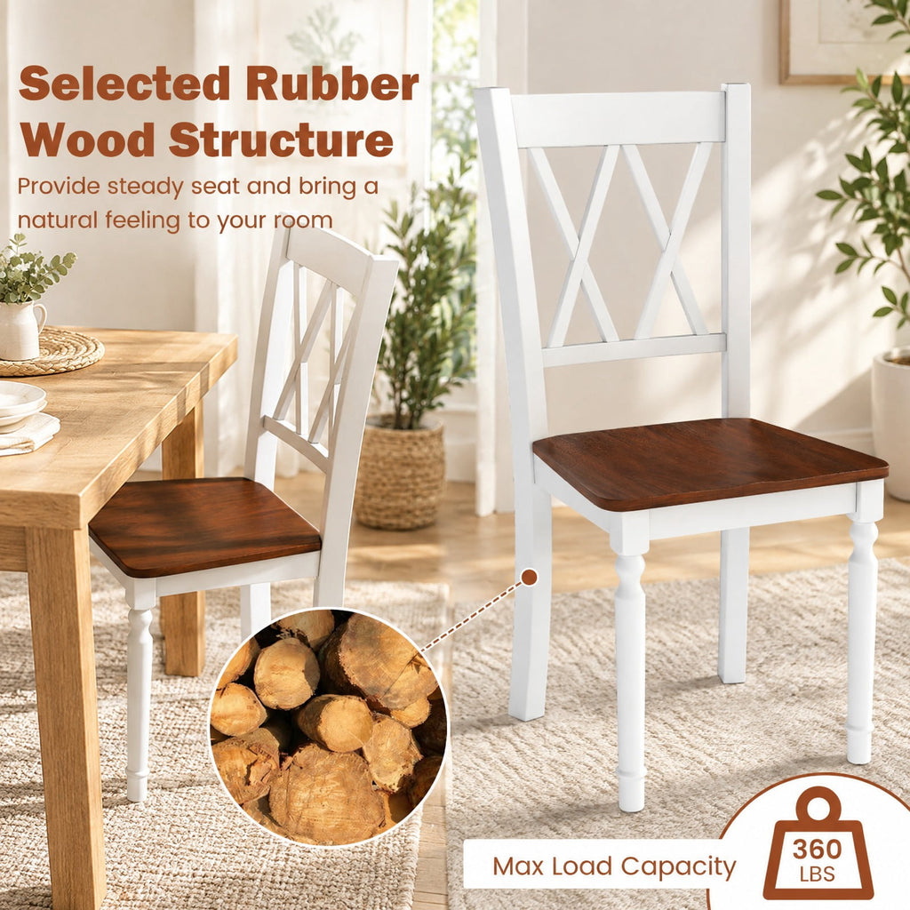 Airfind Set of 2 Wooden Farmhouse Kitchen Chairs with Rubber Wood Seat, 360 lbs Capacity, LVL Rubber Wood Acacia Wood Frame, Walnut+White