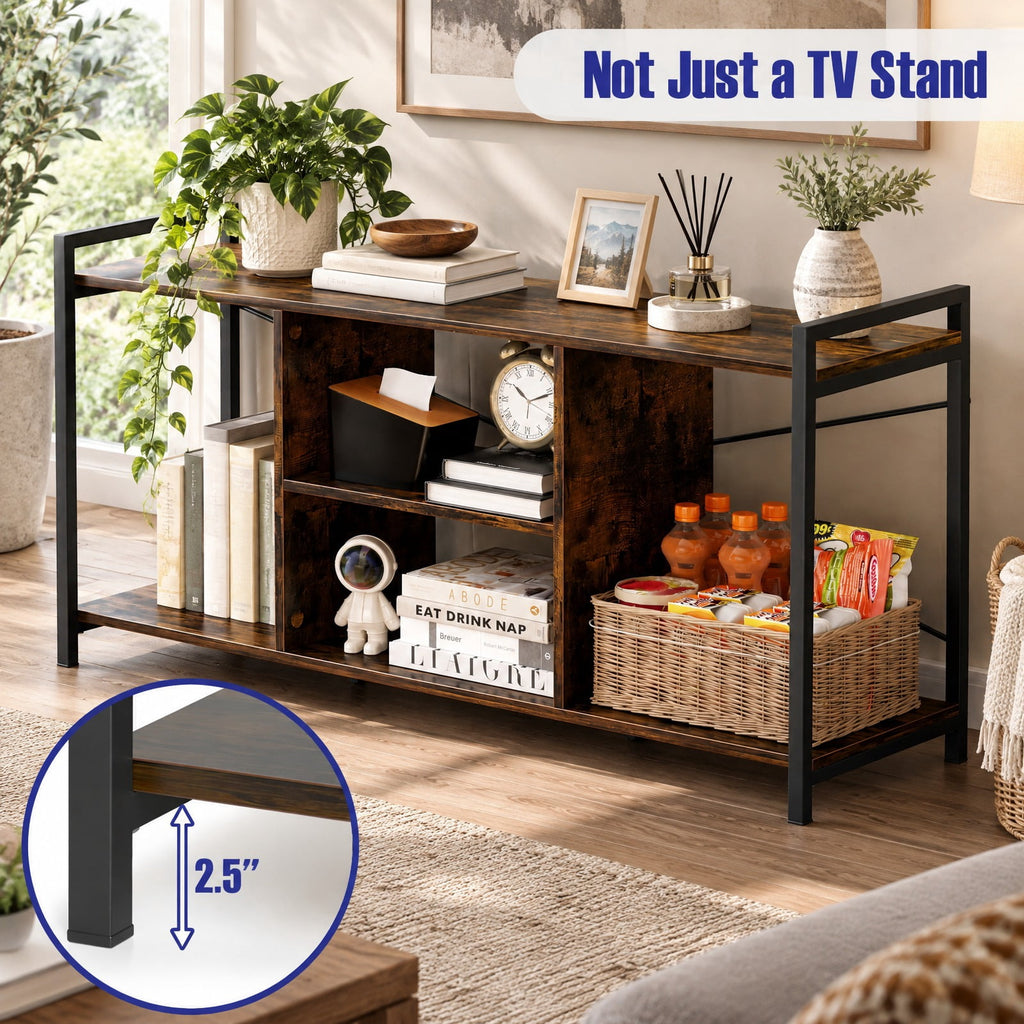 Airfind TV Stand for 55 Inch TVs Industrial Entertainment Center, 200 lbs Capacity, Engineered Wood Metal Frame, 47 x 14 x 24 Footprint, Brown