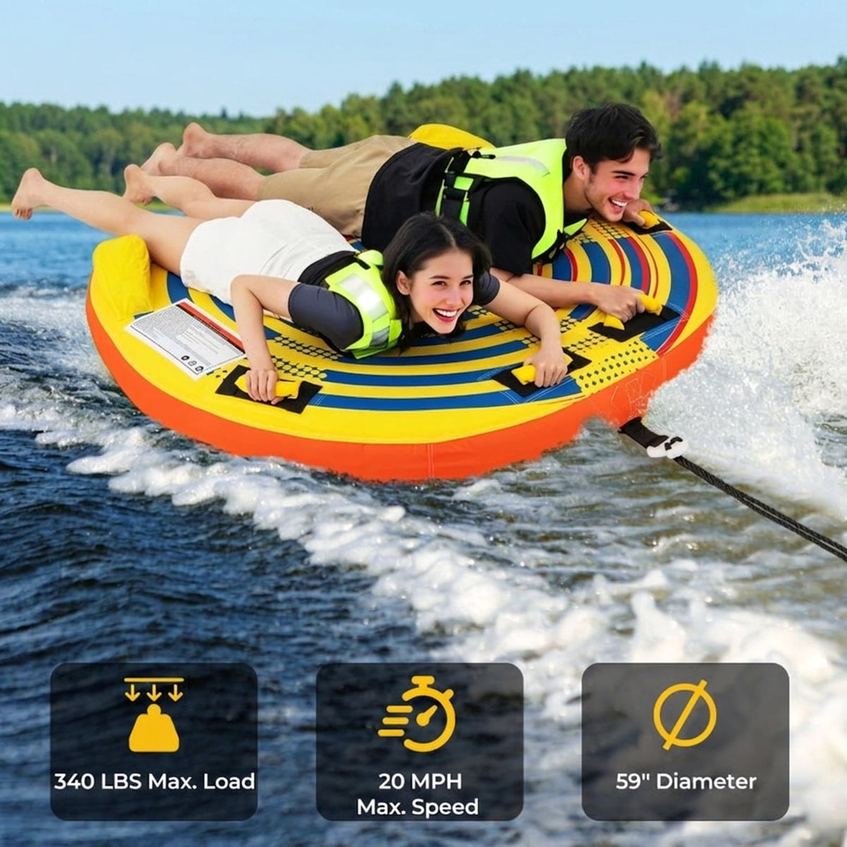 Airfind Heavy-Duty Inflatable Towable Tube for Boat Excursions, Yellow