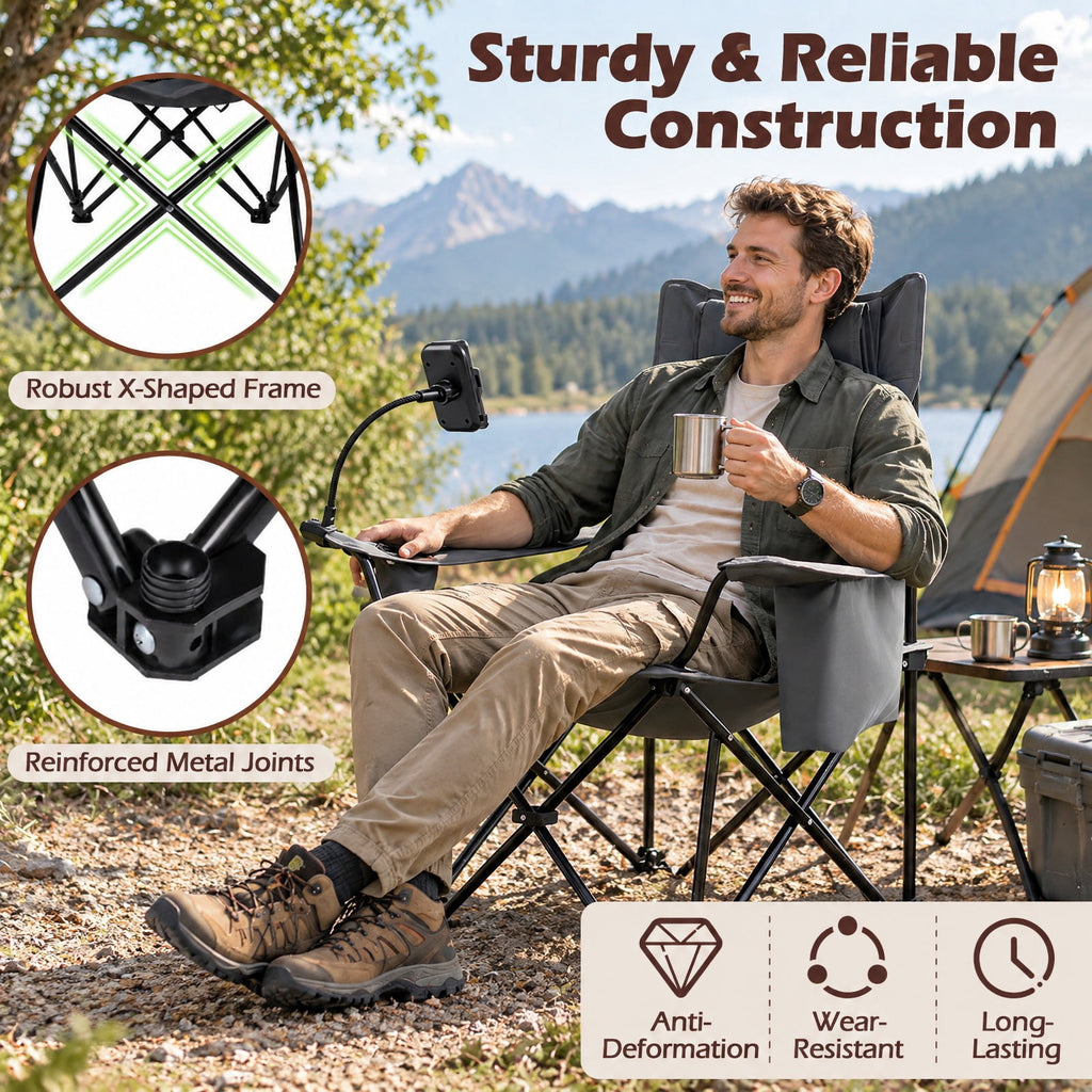 Airfind 2-in-1 Reclining Camping Chair with 3-Level Adjustable Backrest, 330 lbs Capacity, Fabric Metal Cotton Frame, 51.5 Inch x 32 Inch x 34.5 Inch Footprint