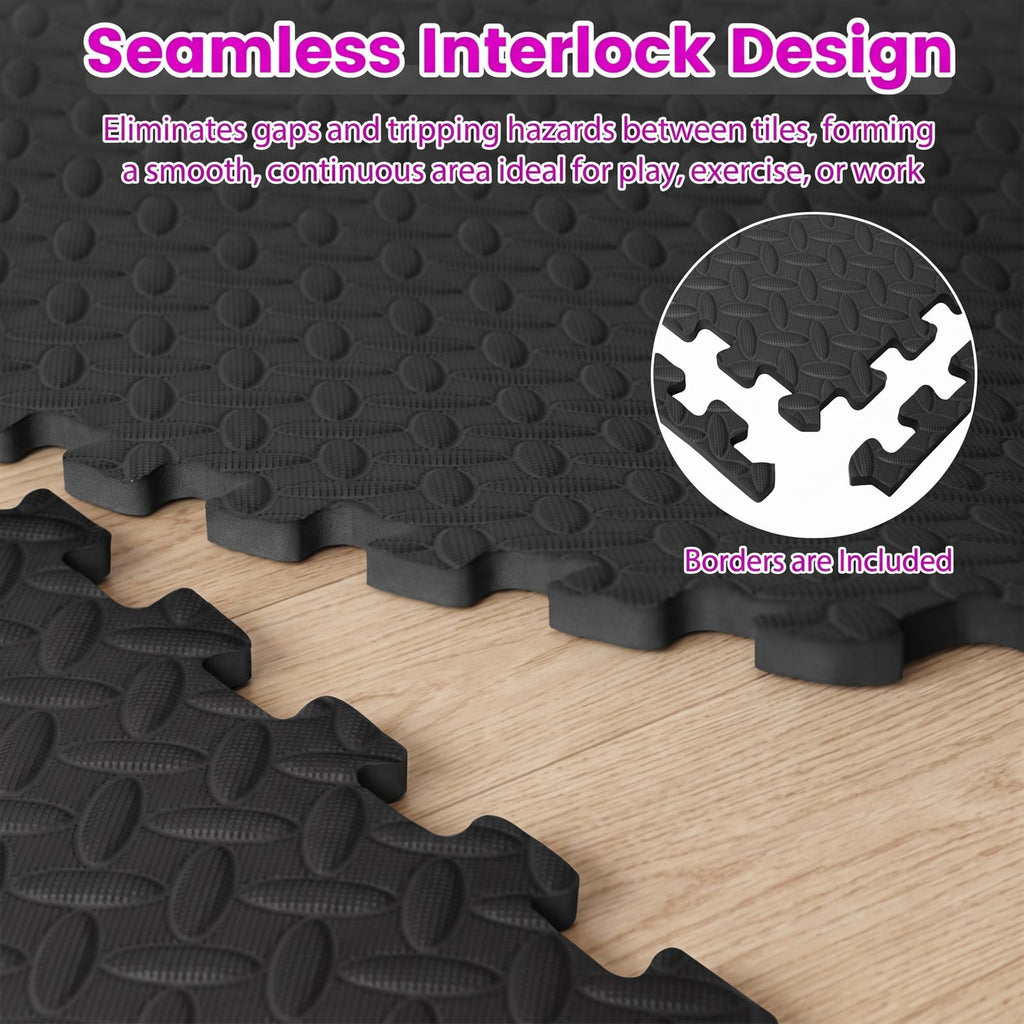 Airfind 12 Tiles Puzzle Exercise Floor Mat with Interlocking EVA Foam and Non-Slip Texture for Home Gym Equipment Protection, Black