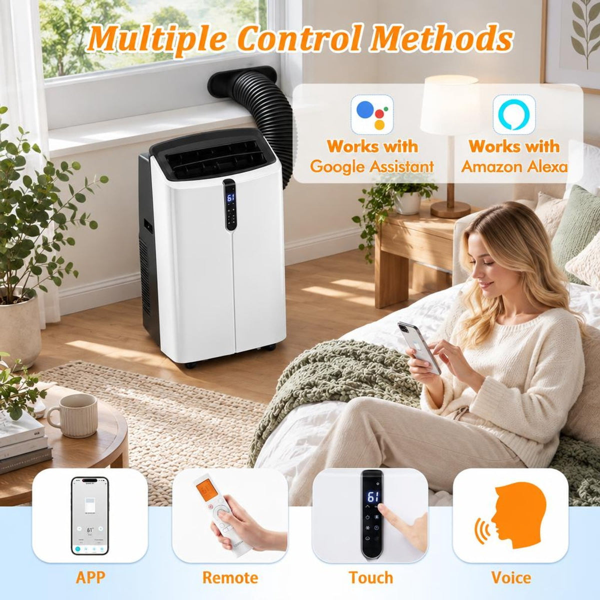 Airfind 14000 BTU Smart Portable AC with APP Voice Control 47 Db for Rooms 750 Sq. Ft, Abs, 17.5 Inch X 14 Inch X 29 Inch Cooling, Black