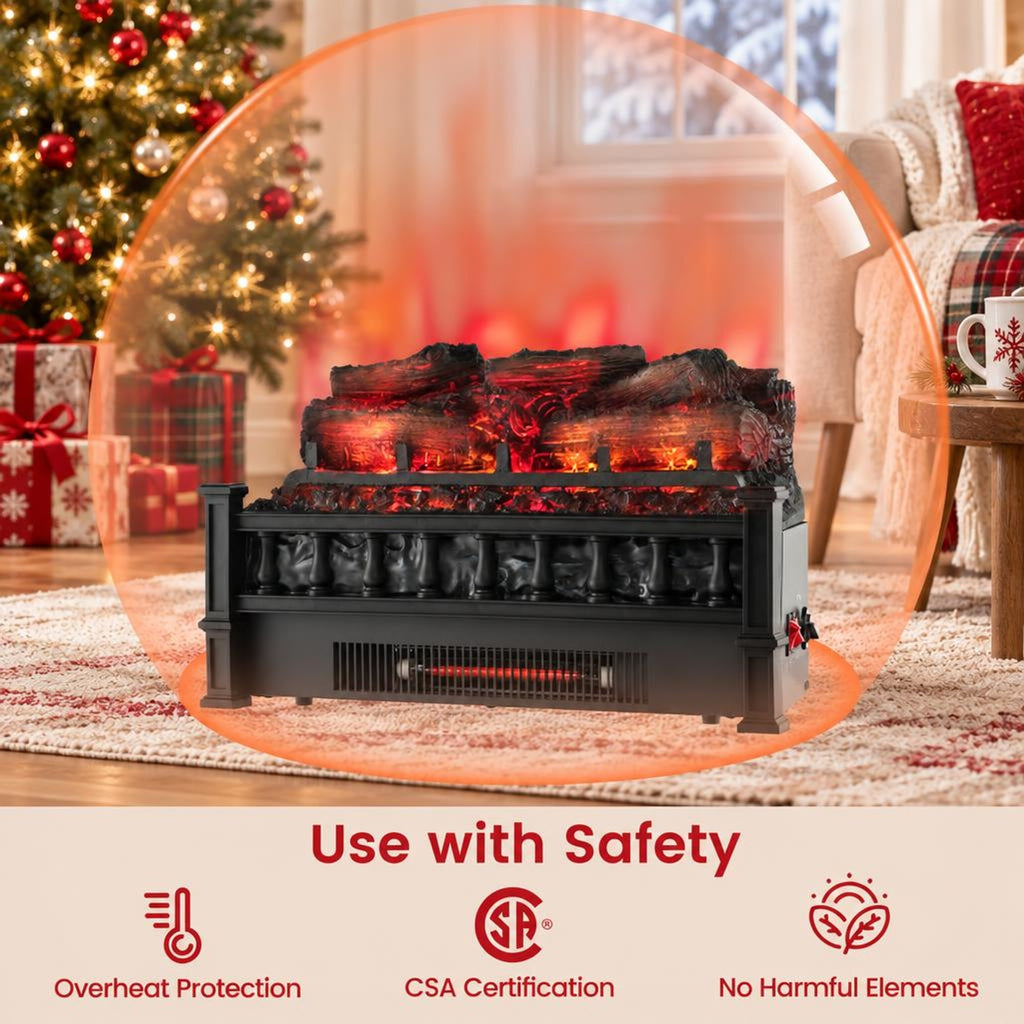 Airfind 20 Inch Electric Fireplace Heater with Realistic Pinewood Ember Bed, Black, Easy to operate with functional control panel