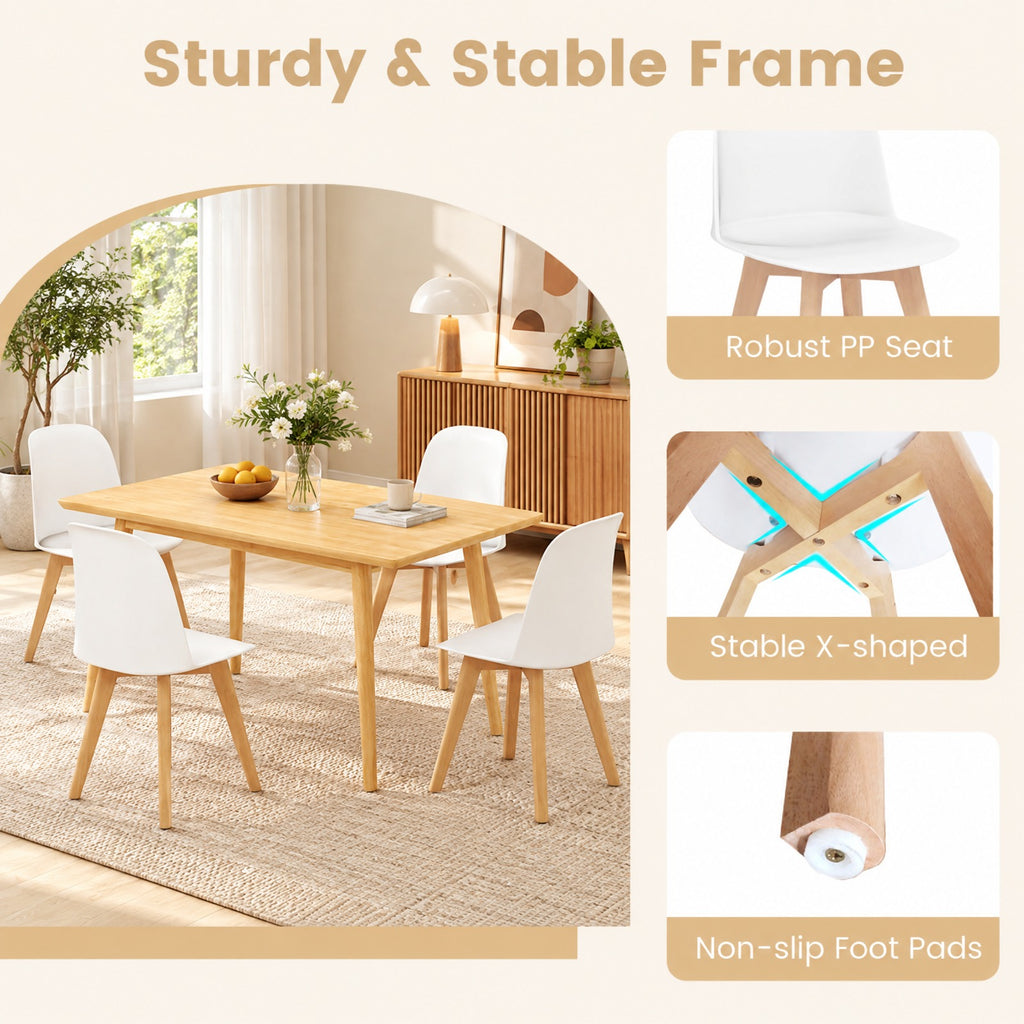 Airfind Modern Dining Chair Set of 2 with Solid Beech Wood Legs and Tilt Backrest, 330 lbs Capacity, PP Beech Wood Frame, White