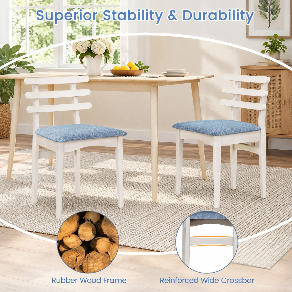 Airfind Fabric Kitchen Side Chairs with Rubber Wood Frame and Padded Seat, Chair 350 lbs Capacity, Rubber Wood Sponge Polyester Fabric Frame
