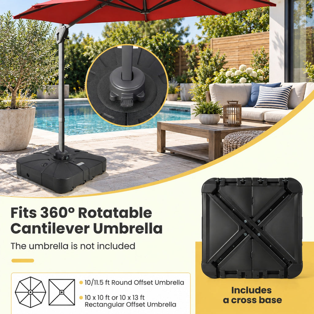 Airfind 260 lbs Offset Patio Umbrella Base with Wheels Sand Water Filled, HDPE Frame, Black, Overall Dimensions 33.5 x 33.5 x 8 (L