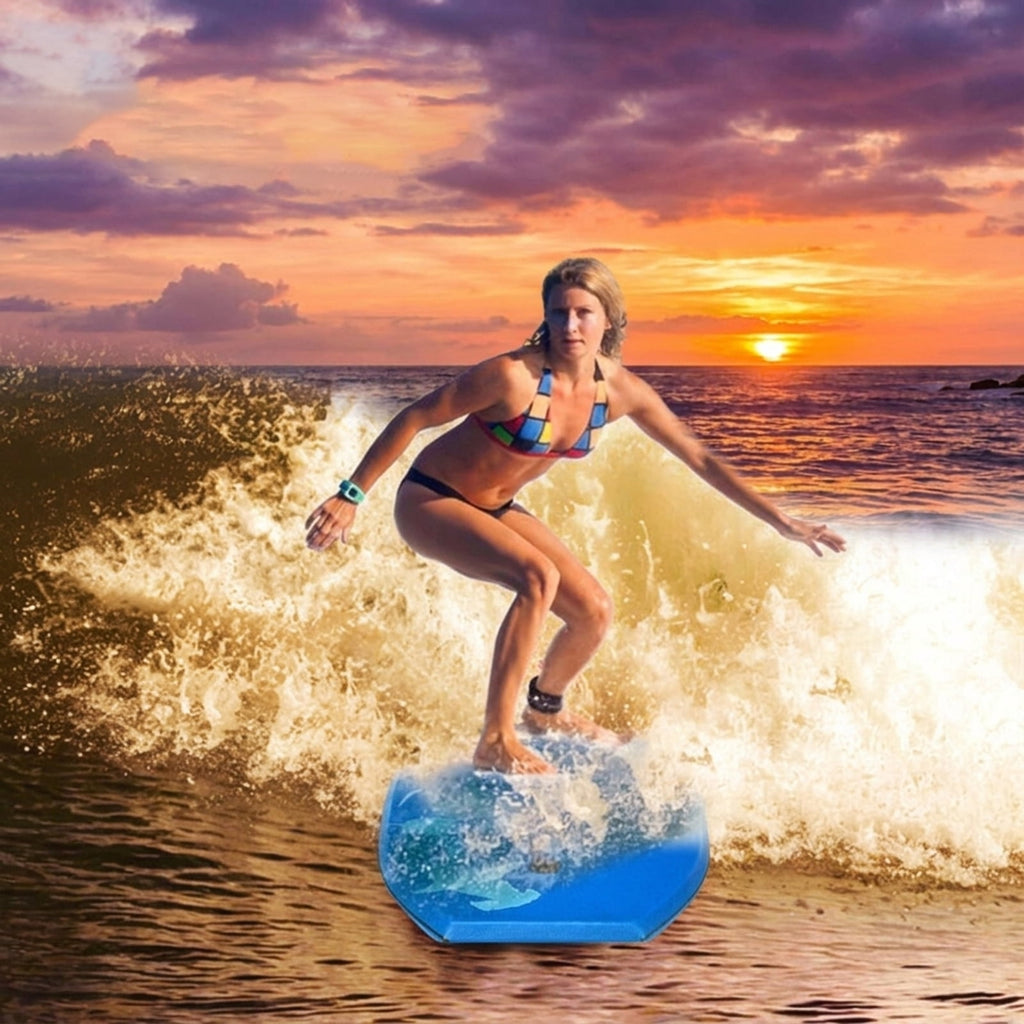 Airfind 33 Inch Lightweight Surf Bodyboard for Kids ¡ª XPE Deck, EPS Core, HDPE Slick Bottom, Crescent Tail, Coiled Wrist Leash (Blue)