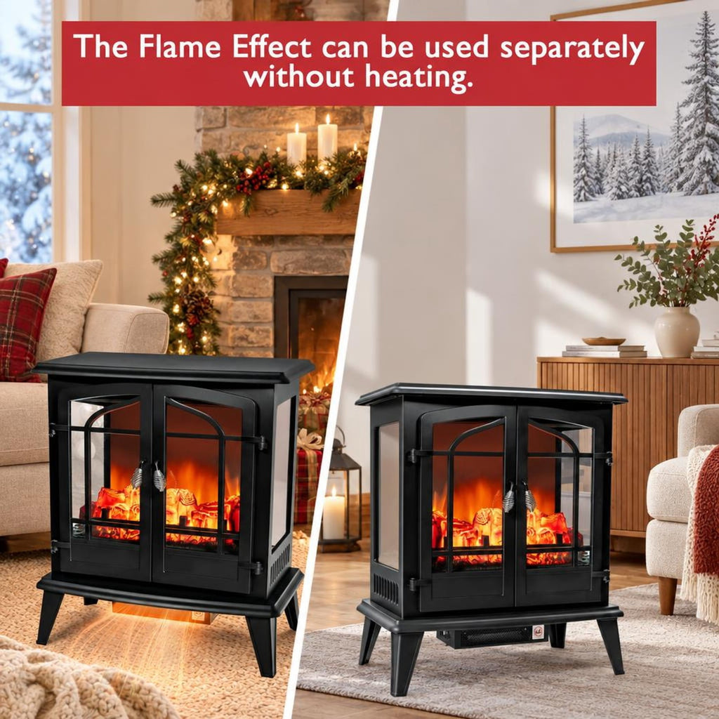 Airfind 25 Inch Freestanding Electric Fireplace Heater with Realistic Flame effect, Iron Frame, 25in x 15in x 28.5in (L x W x H） Footprint, Black