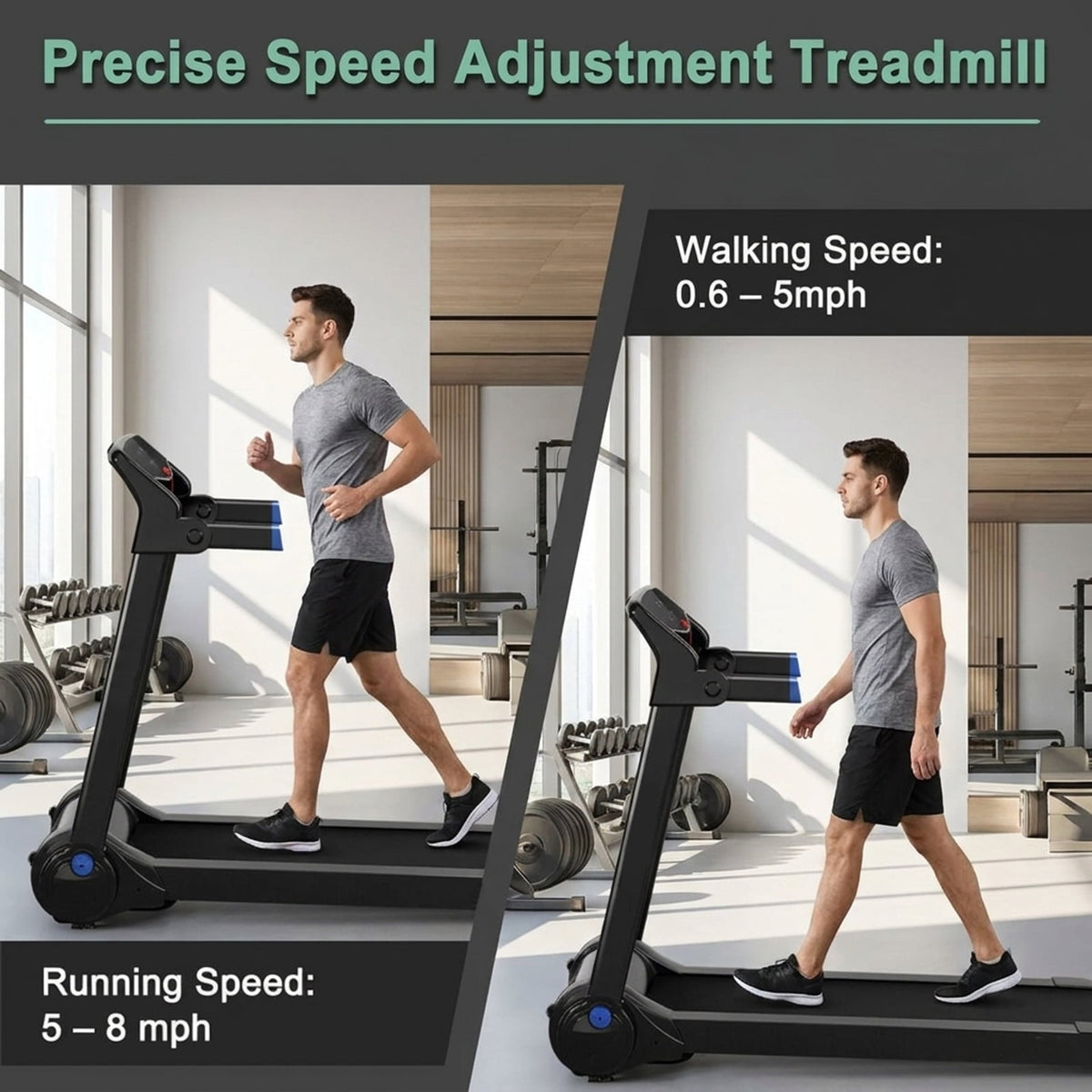 Airfind 3 HP Folding Treadmill with Audio Console Walking Treadmill for Home with Cushioned Deck and Transport Wheels Supports 242 lbs, Blue