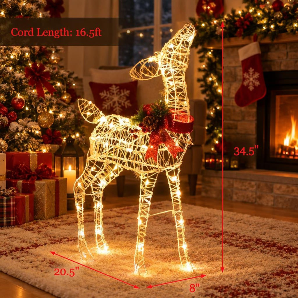 Airfind 34.5 Inch Lighted Christmas Reindeer Decoration with 50 Warm White LED Lights, White, Dimension 20.5 Inch x 8 Inch x 34.5 Inch (L x W x H)