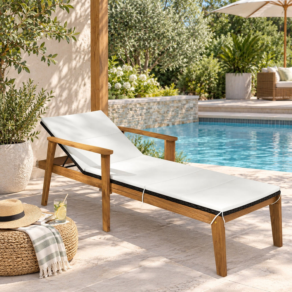 Airfind Outdoor Chaise Lounge Chair Rattan Patio Recliners with Armrests, Solid acacia wood frame for strong support