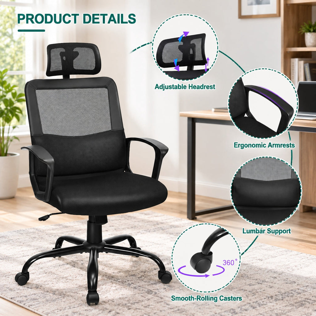 Airfind Mesh Office Chair High Back Ergonomic Swivel Chair, 265 lbs Capacity, Mesh PP PU steel sponge Frame, Black