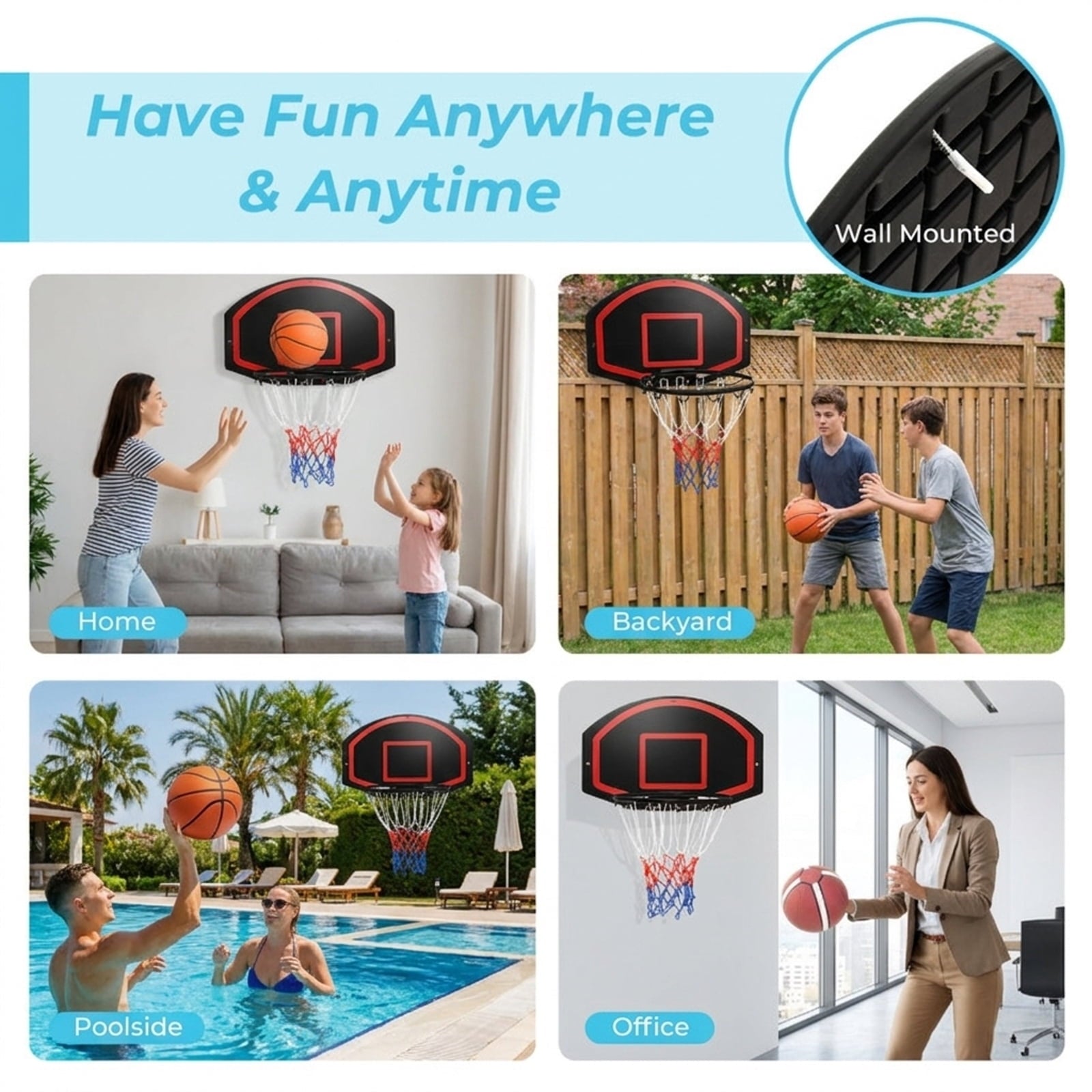 Airfind Wall-Mounted Mini Basketball Set for Kids Family Play, Black