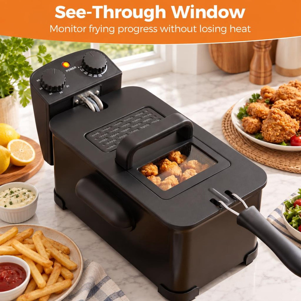 Airfind 3.2 Quart Electric Stainless Steel Deep Fryer featuring Timer, Stainless Steel Iron Frame, 21.5 Inch x 9.5 Inch x 8.5 Inch Footprint, Black