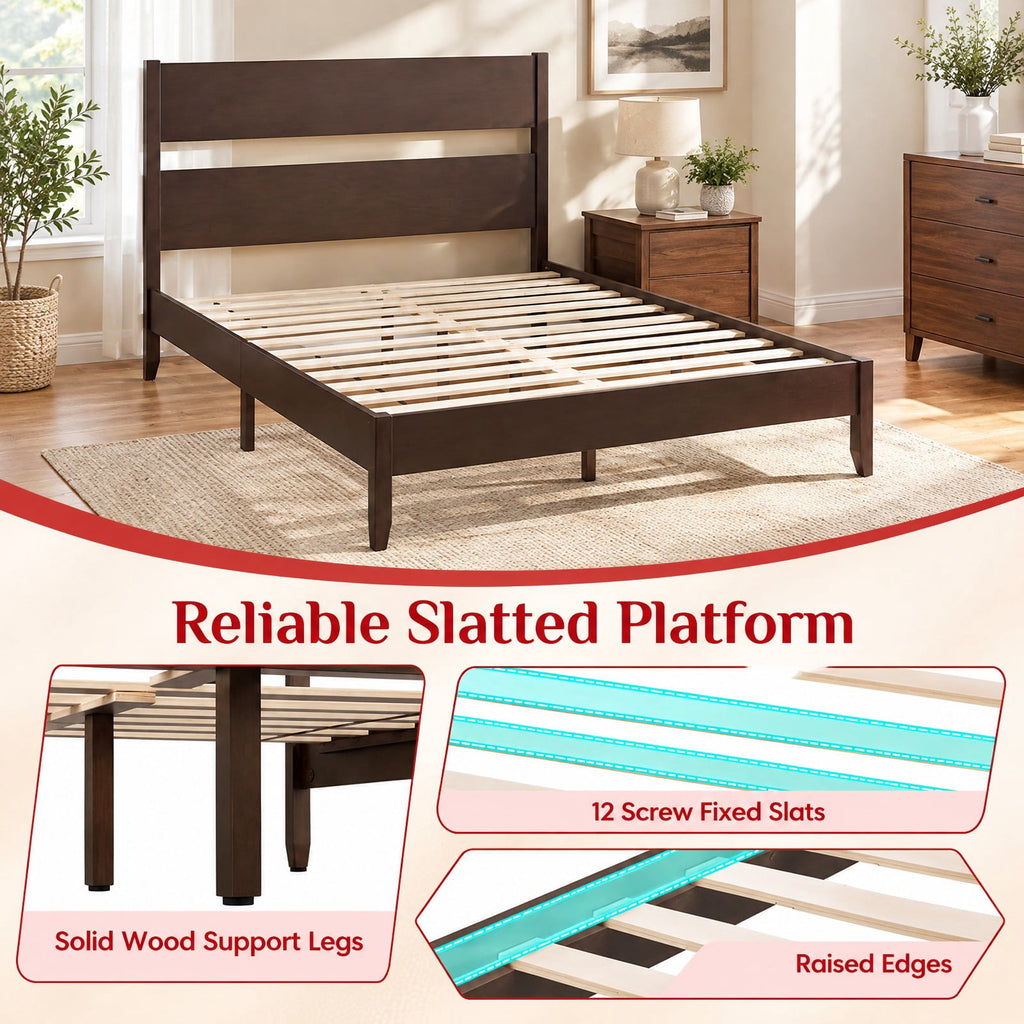 Airfind Queen Bed Frame with Headboard and Solid Wood Legs 12 Slats, 800 lbs Capacity, Rubber Wood Engineered Wood LVL Frame, Wood