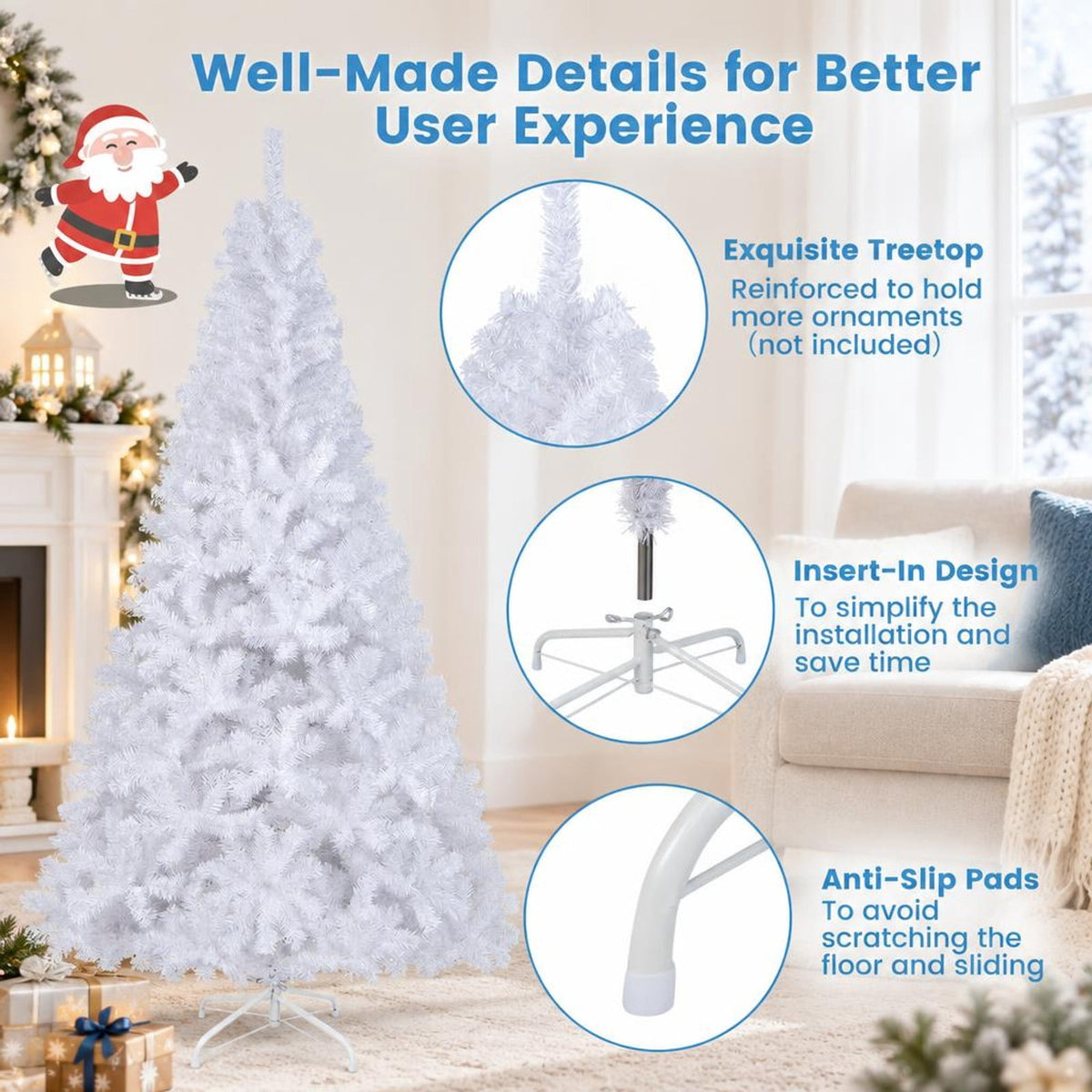 Airfind 7 ft White Artificial PVC Christmas Tree with Stand, PVC Frame, White, Made from brand new and high quality PVC