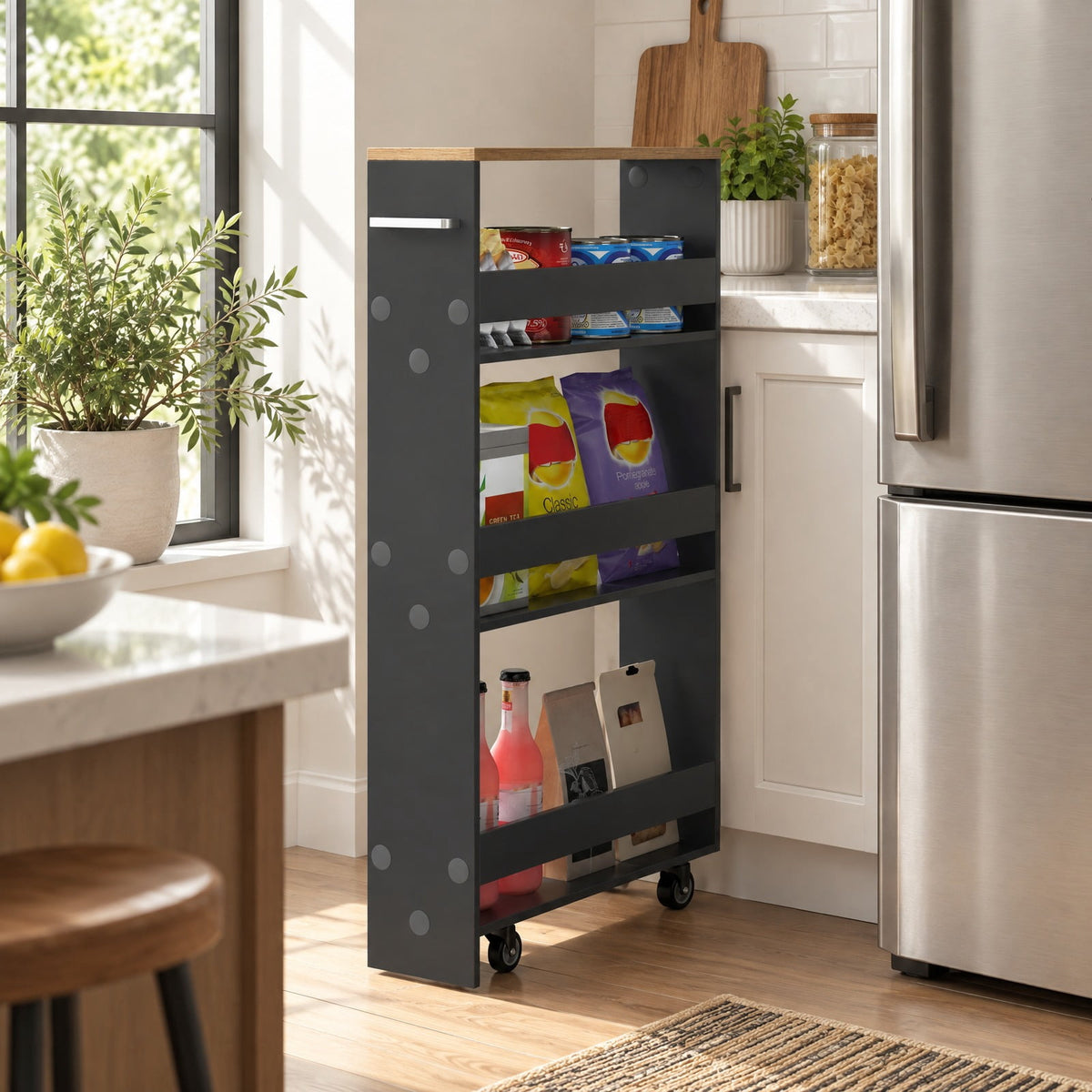 Airfind Rolling Kitchen Slim Storage Cart Mobile Shelving Organizer with Handle, Engineered wood Frame, 19in x 5in x 32in Footprint, Gray