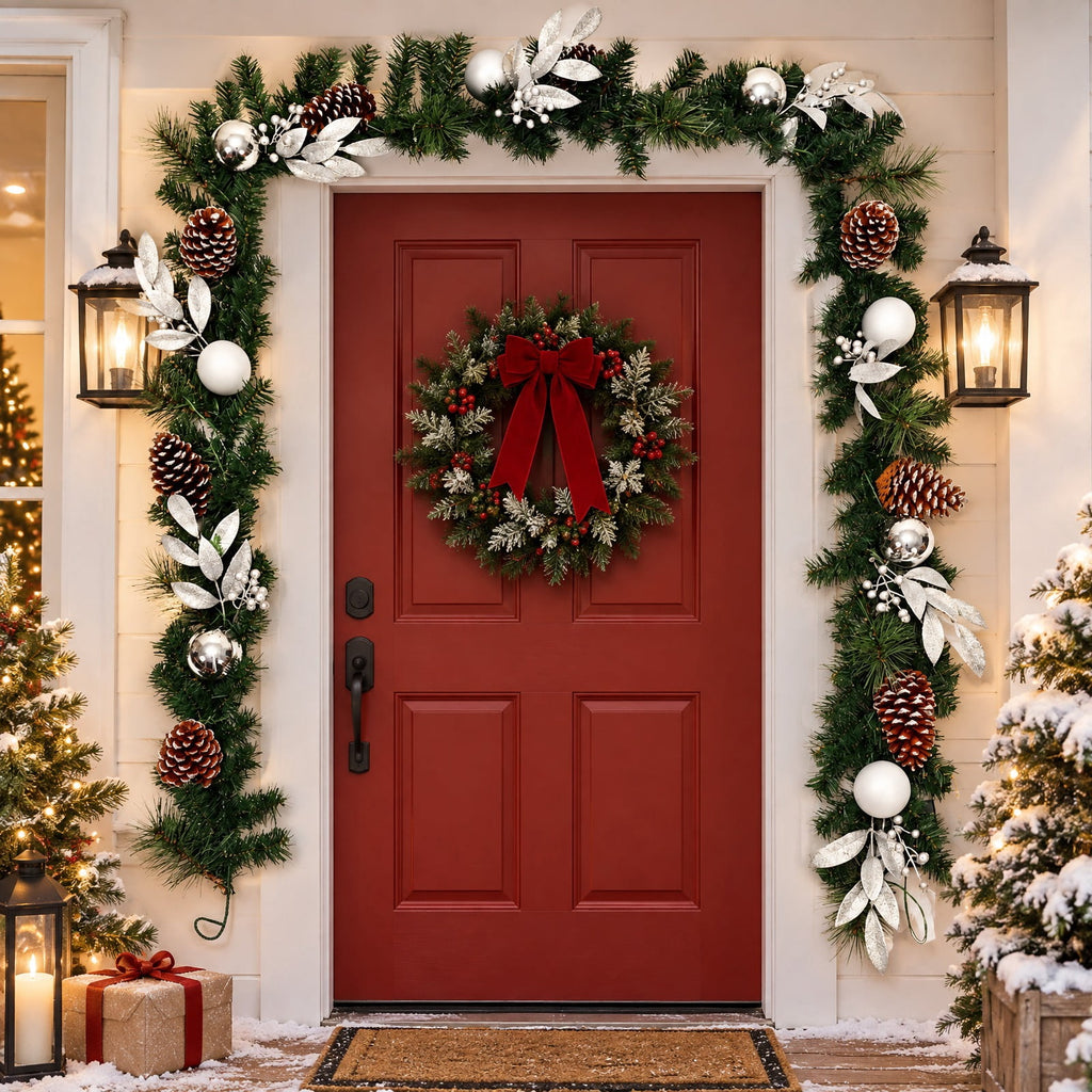 Airfind 9 Feet Pre-Lit Artificial Christmas Garland with LED Lights, New PVC pine needle Frame, Green