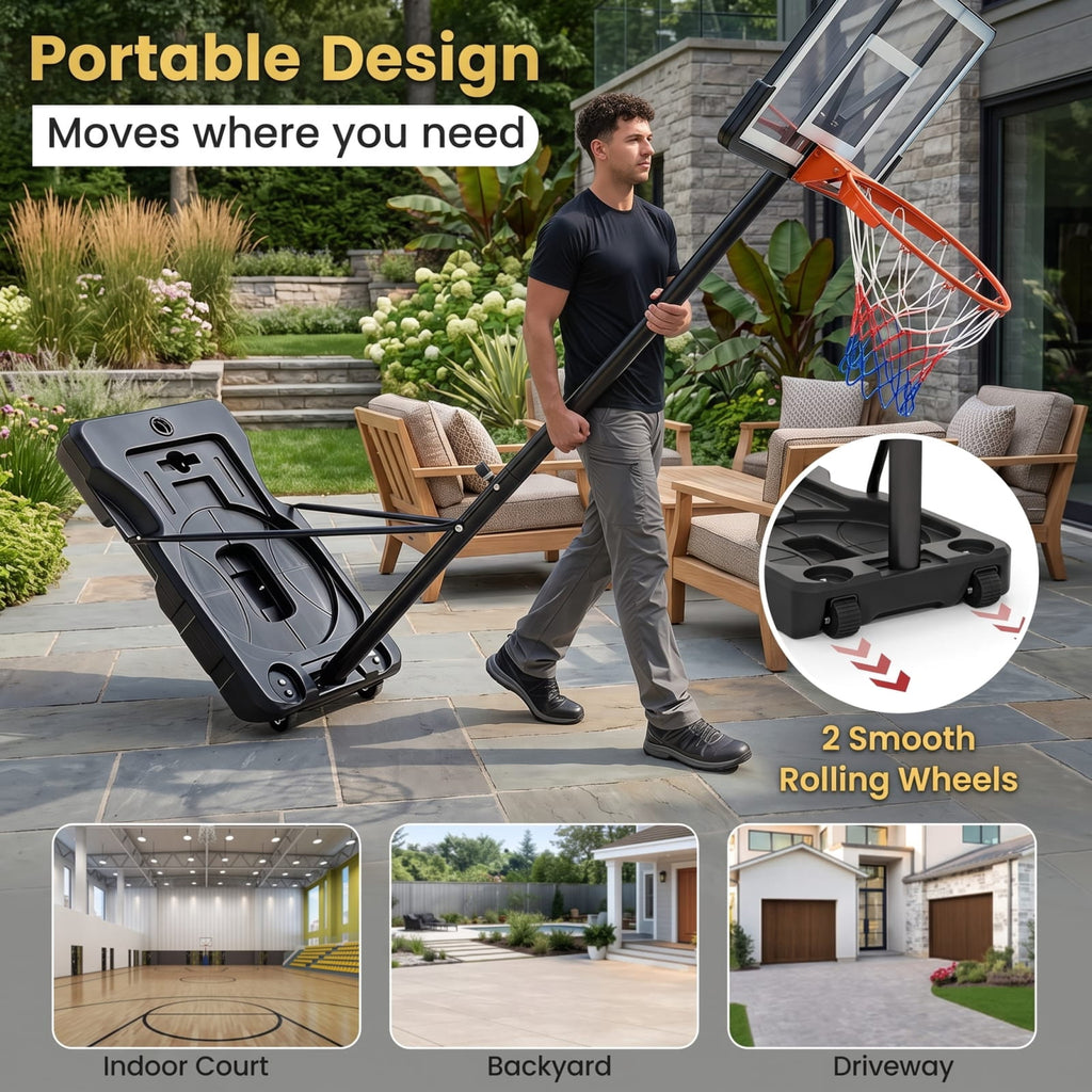Airfind Portable Basketball Hoop with 3.3 to 10 Foot Adjustable Height Shatterproof Backboard and Fillable Base for Backyard Driveway Play, Black