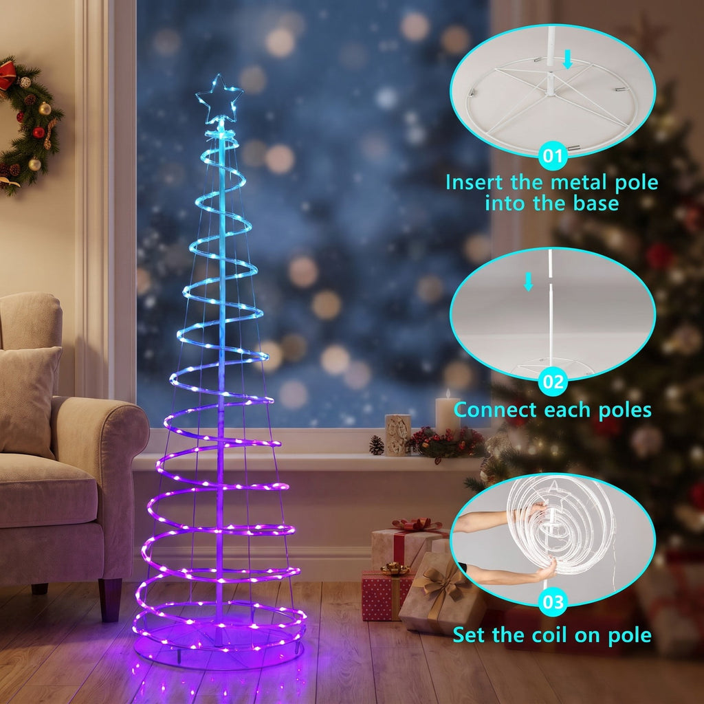 Airfind 6 Feet Light Up Spiral Christmas Tree with Tree Top Star, PVC Metal Tree Height: 6 ft Tree Width: 21.5in Frame, White