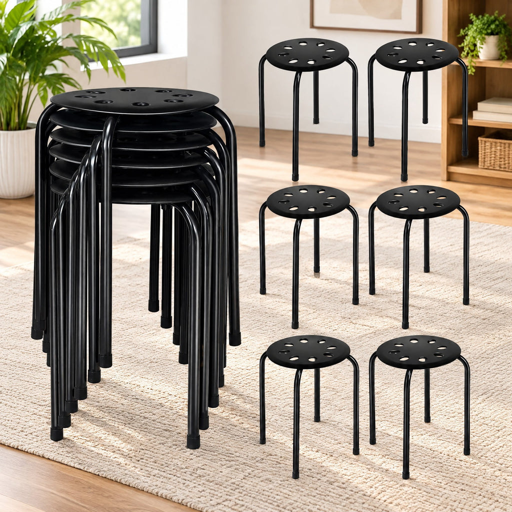 Airfind Set of 6 Portable Plastic Stack Stools, 220 lbs Capacity, Steel Frame, 14.5 x 14.5 x 17.5 Footprint, Black