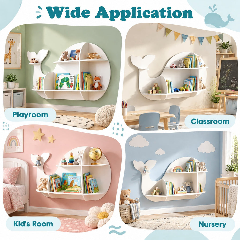 Airfind Floating Dolphin Shelves Wall Mounted Storage Display Rack, 11 lbs Capacity, MDF Frame, 38 x 6 x 27 Footprint, White