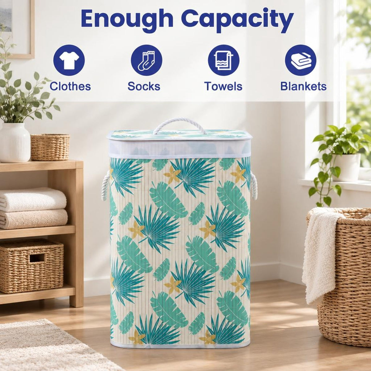 Airfind 19 Gal Bamboo Clothes Hamper with Removable Liner and Portable Handles, 33 lbs Capacity, Bamboo Polyester Cotton Metal Engineered Wood Frame