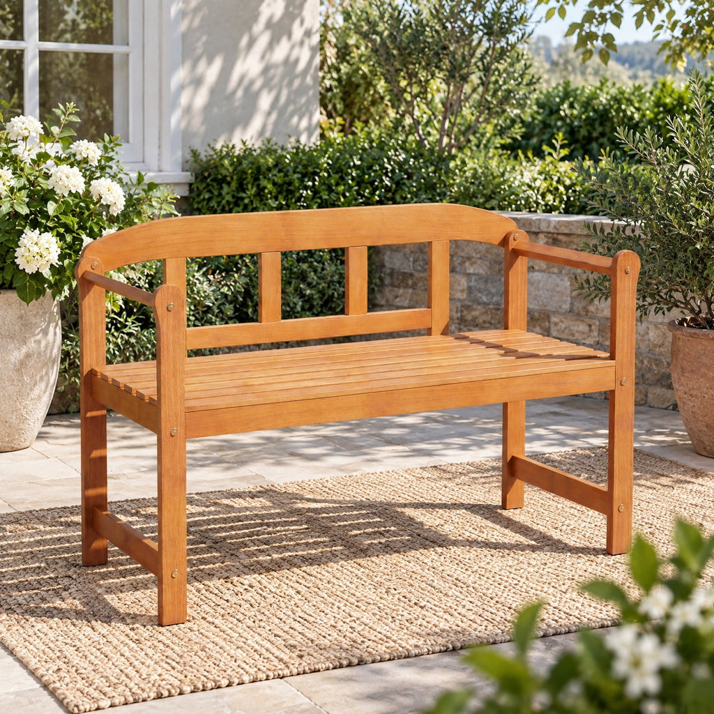 Airfind 2-Seater Outdoor Acacia Wood Garden Bench with Backrest Armrests, 800 lbs Capacity, Acacia Wood Frame, Wood