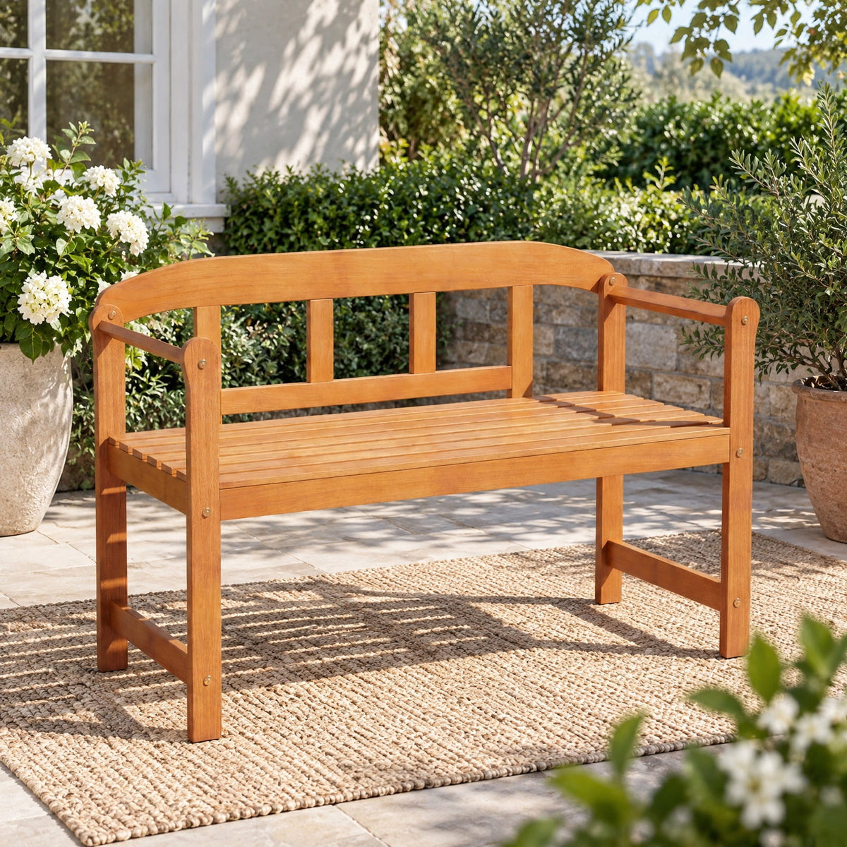 Airfind 2-Seater Outdoor Acacia Wood Garden Bench with Backrest Armrests, 800 lbs Capacity, Acacia Wood Frame, Wood