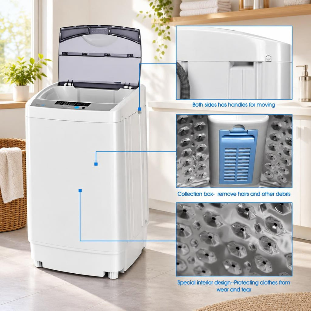 Airfind 12 lbs Full-automatic Washing Machine with 10 Wash Programs, PP plastic; Metal motor: Aluminum Inner tube: Stainless steel Frame
