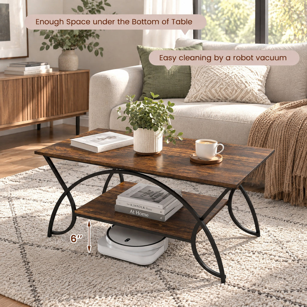 Airfind 2-Tier wood grain Coffee Table with wood grain top and Metal Frame, 110 lbs Capacity, Engineered wood steel Frame, Coffee