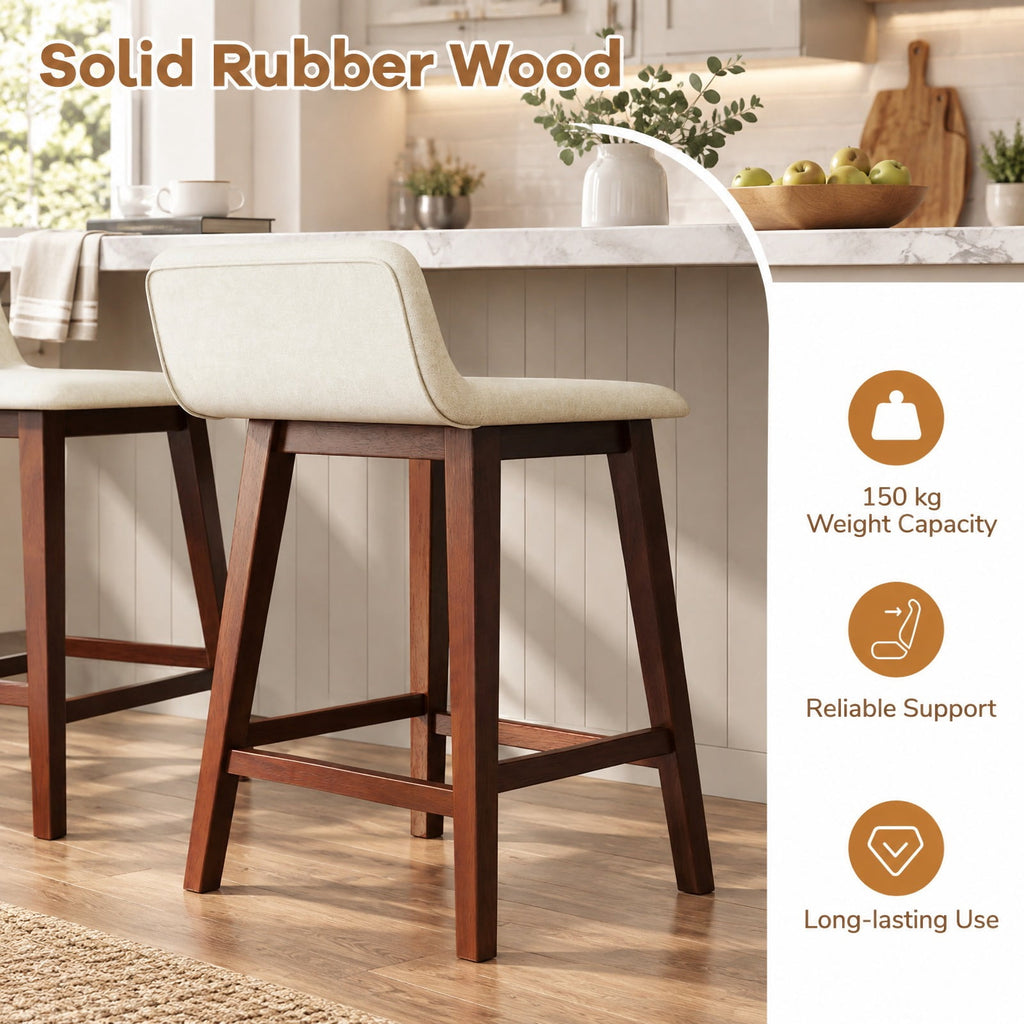 Airfind 24 Inch Counter Height Bar Stools Set of 2 with Low Back, 330 Lbs Capacity, Rubber Wood Faux Linen Sponge Plywood, Brown