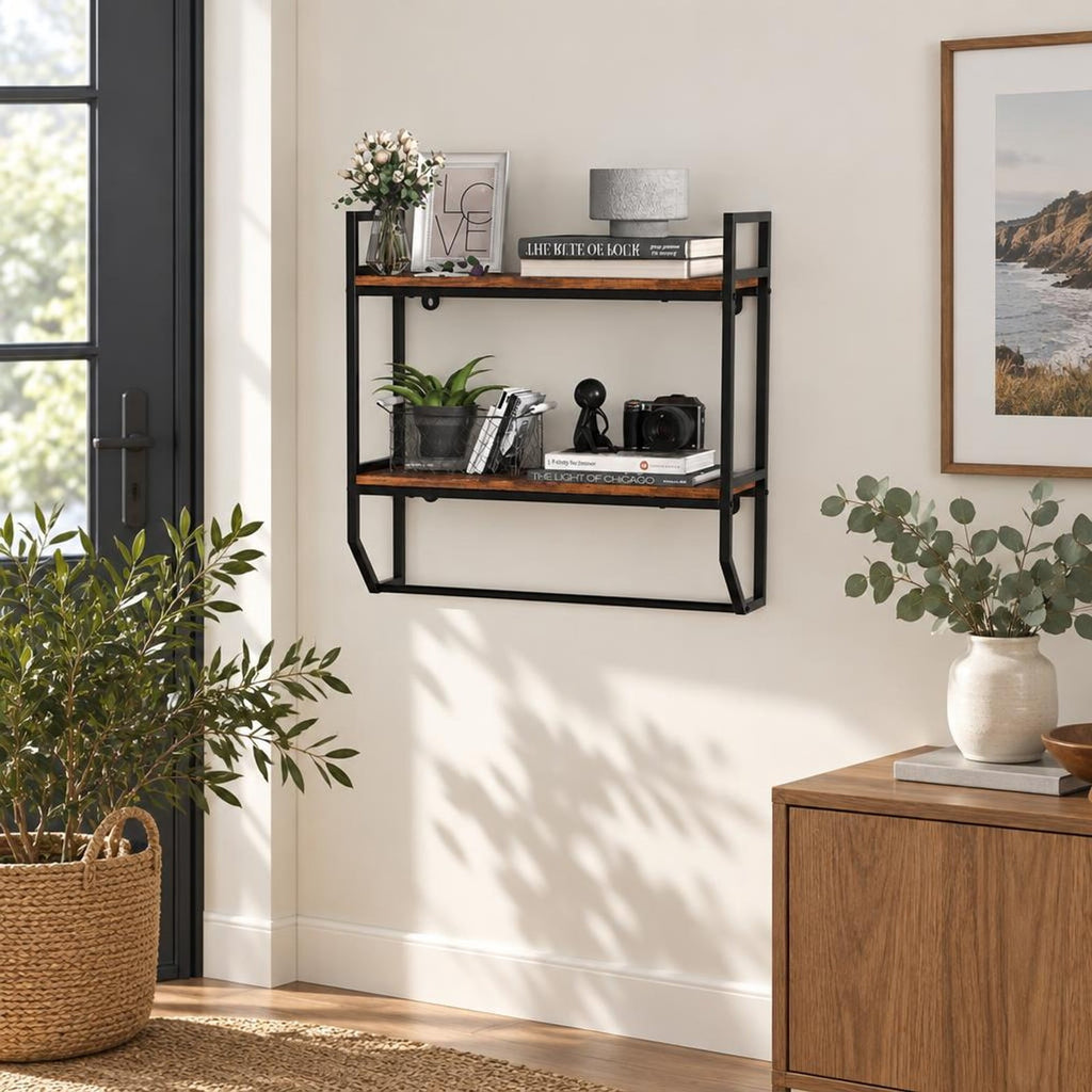 Airfind Over the Toilet Shelf Wall Mounted with Metal Frame for Bathroom, Engineered Wood Metal Frame, 23 x 8 x 23 Footprint, Rustic Brown