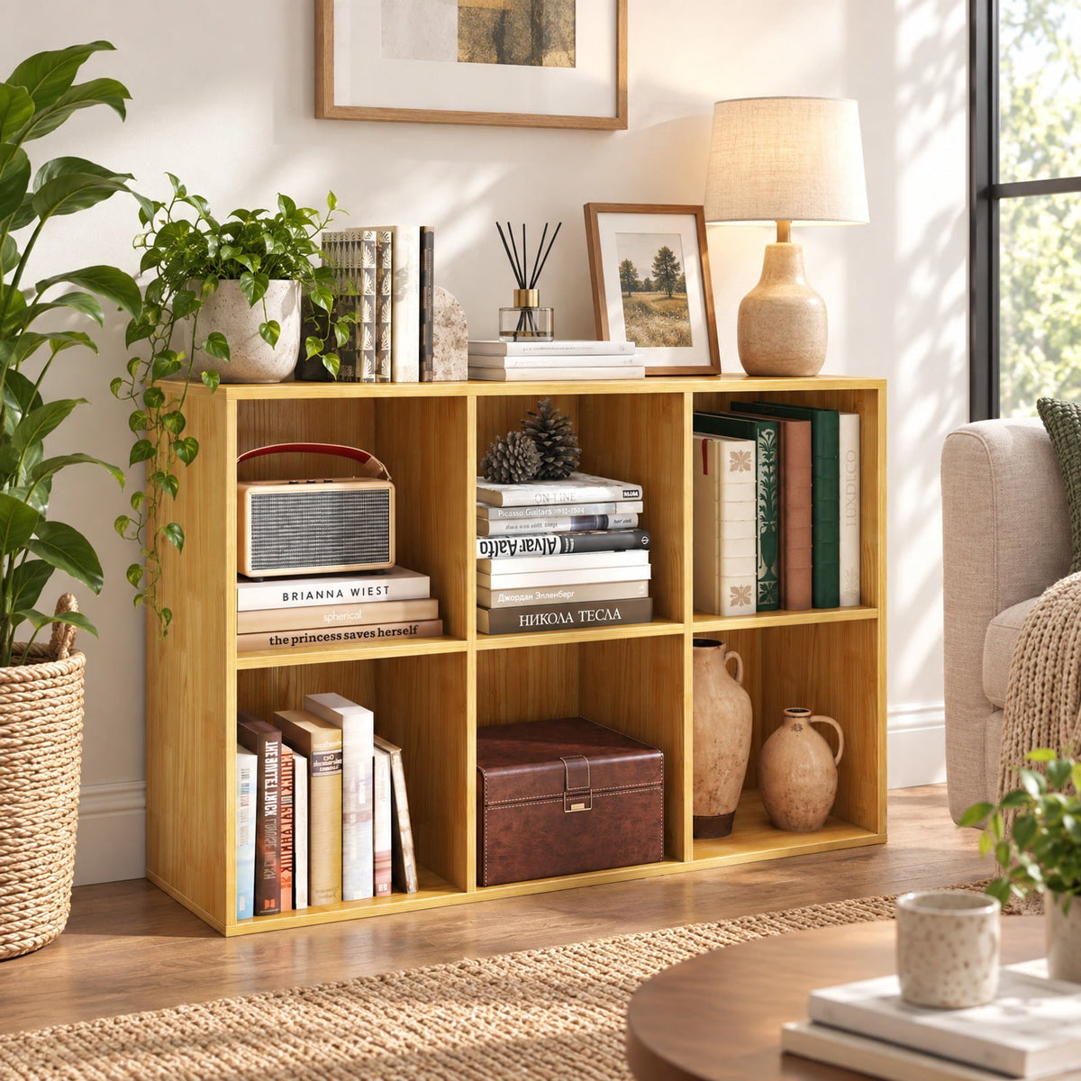 Airfind Modern 6-Cube Bookcase with Anti-tipping Kits for Bedroom Living Room, 132 lbs Capacity, Engineered Wood Frame, 36 x 11.5 x 24 Footprint