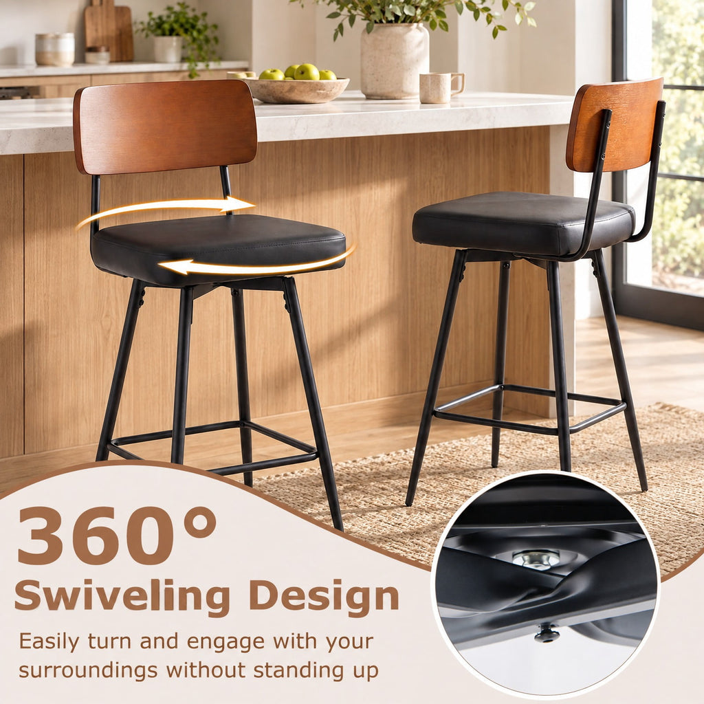 Airfind 27 Inch Padded Counter, Barstools Set of 2 with Metal Legs, 330 lbs Capacity, Metal Plywood PU Leather Sponge Frame, Black
