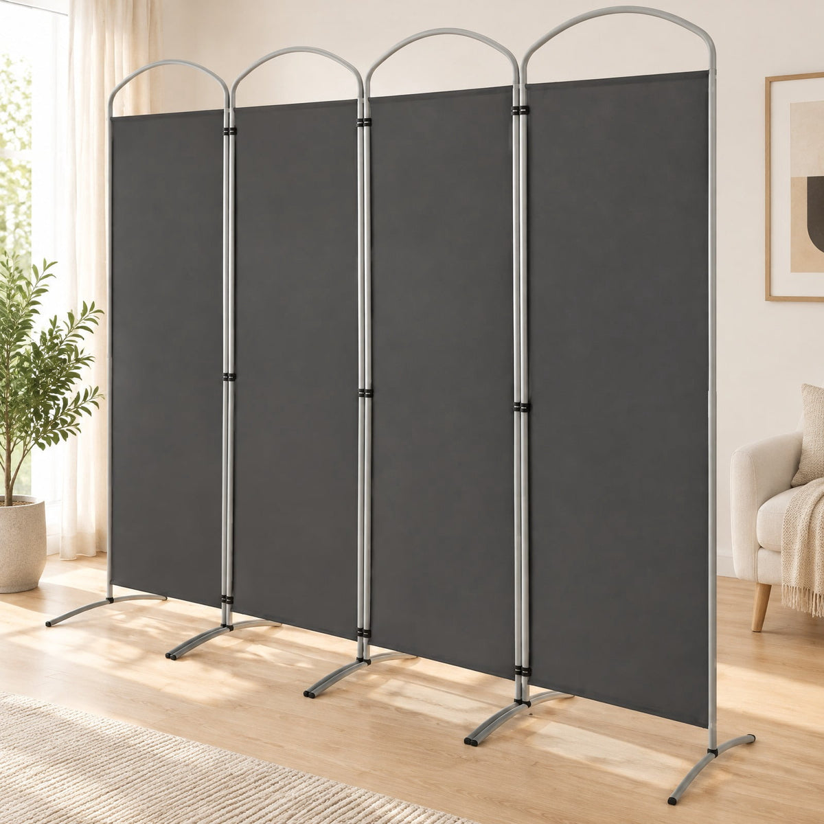 Airfind 6.2Ft Folding 4-Panel Room Divider for Home Office Living Room, Polyester Metal Frame, 87 x 20 x 74 Footprint, Grey