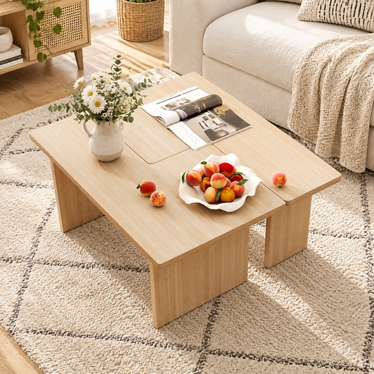 Airfind Modular Coffee Table Set of 2 L Shaped Center Tables for Small Space, 155 Lbs Capacity, Engineered Wood, 35.5 Inch X 20 Inch X 16.5 Inch, Oak