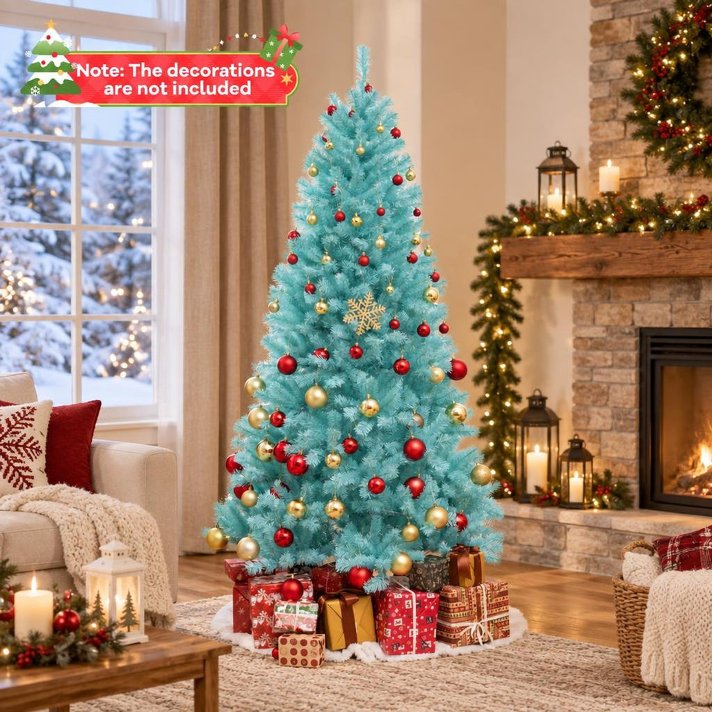 Airfind 6/7 FT Blue Artificial Christmas Tree with 280/380 Warm White LED Lights and Foldable Metal Stand-7 ft, Blue