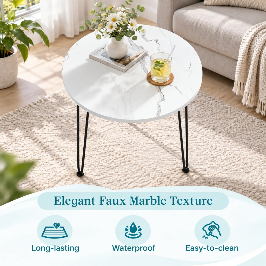 Airfind Round Coffee Table with Thickened Tabletop and Metal Tripod Legs, 23.5 x 23.5 x 18.5Weight Footprint, White