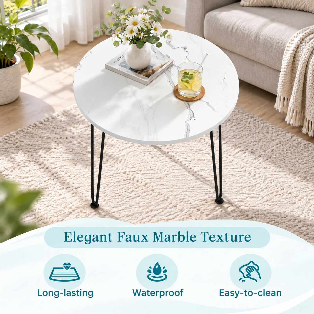 Airfind Round Coffee Table with Thickened Tabletop and Metal Tripod Legs, 23.5 x 23.5 x 18.5Weight Footprint, White