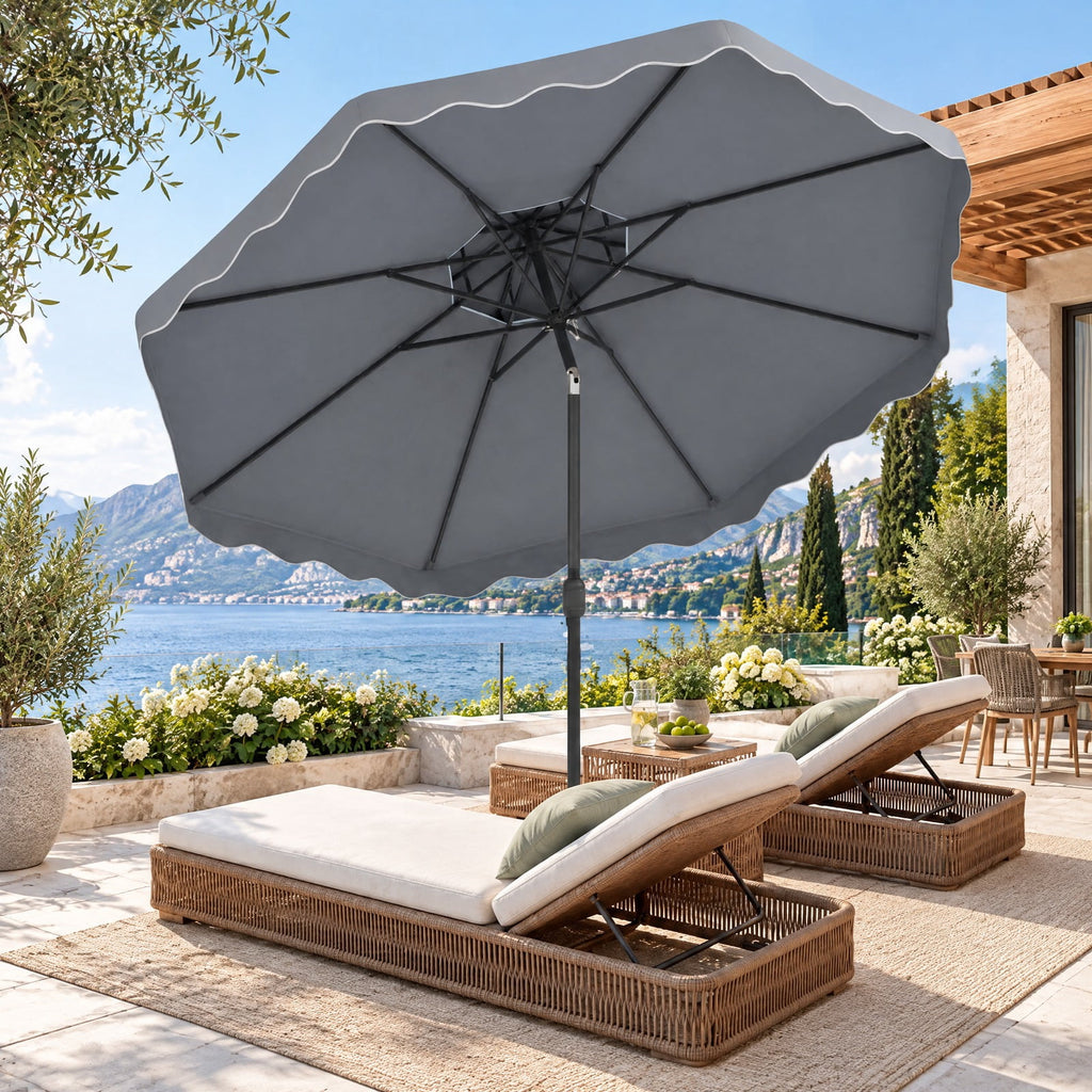 Airfind 9 Feet Patio Umbrella with Push Button Tilt and Crank, Polyester Fabric Metal Frame, 9 x 8.1 ft Footprint, Gray
