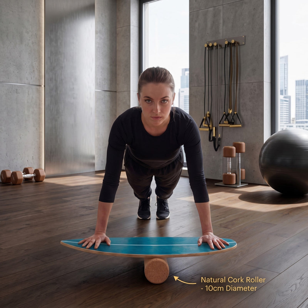 Airfind Wooden Balance Board with Cork Roller and Storage Rack, 11-Ply Birch Wood Balance Trainer for Core Strength Coordination, Indoor Outdoor Sports Exercise, Blue