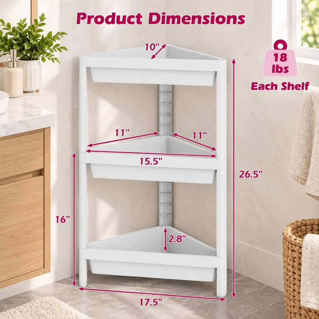 Airfind 3-Tier Corner Shower Caddy 2-Pack with Detachable Design, 18 lbs Capacity, PP Frame, 10 x 17.5 x 26.5 Total Footprint, White