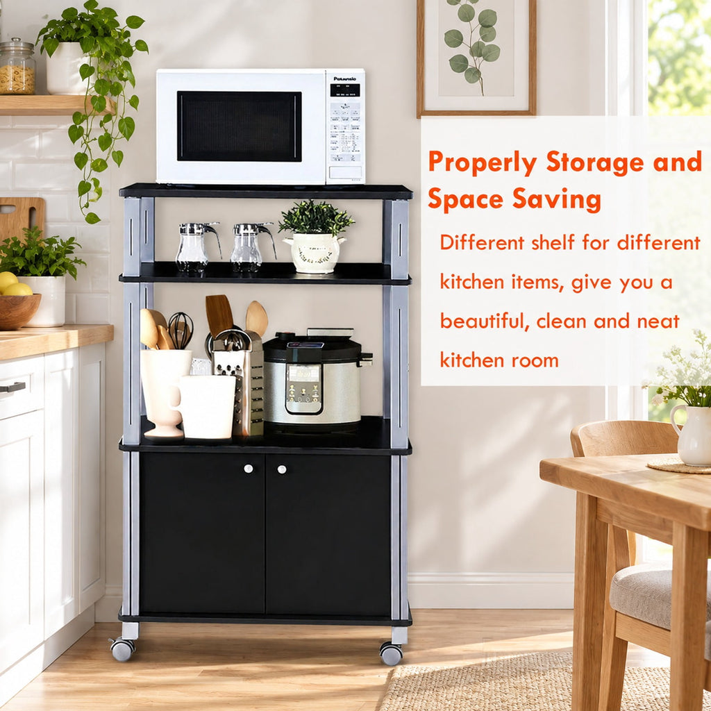 Airfind Microwave Rack Stand Rolling Storage Cart, P2 MDF Frame, 23.5 x 15.5 x 38.5 Footprint, Black