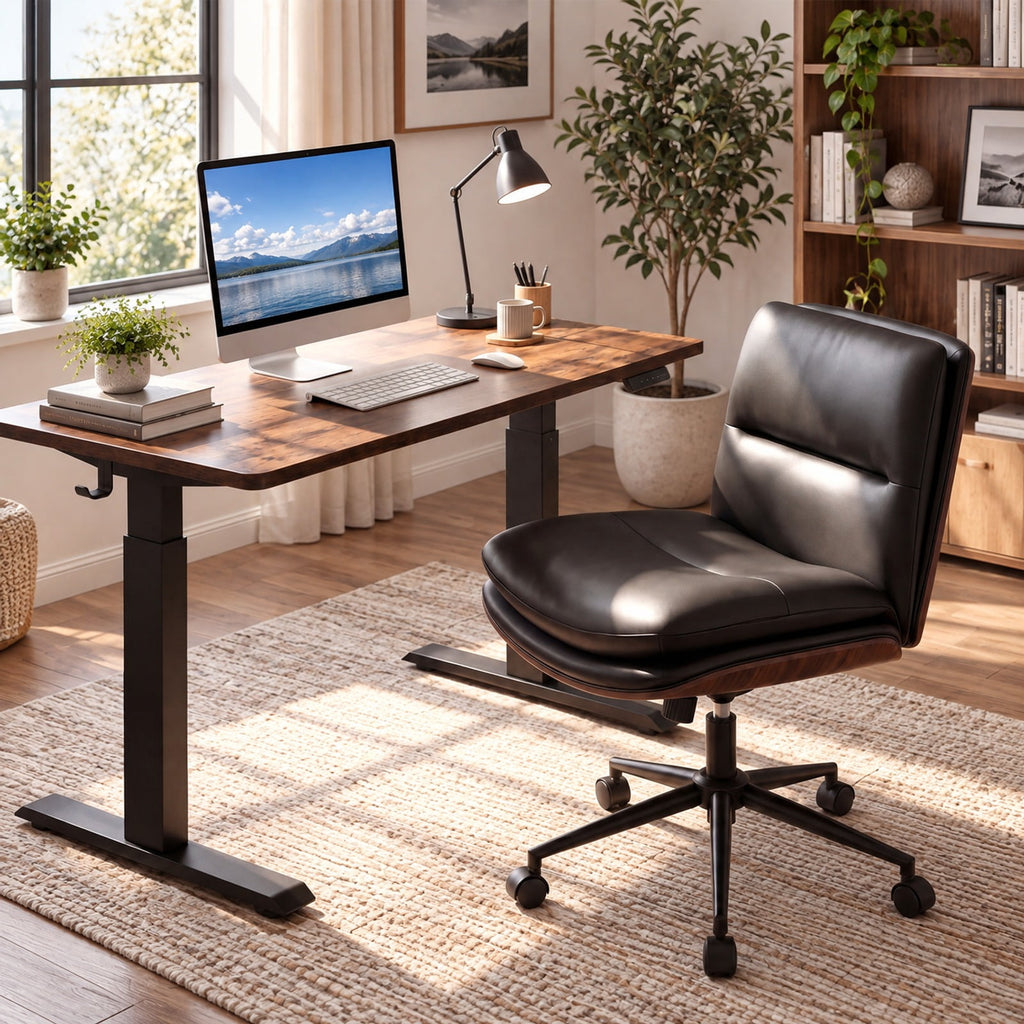 Airfind Armless Office Chair with Curved Backrest and Padded Seat, 245 lbs Capacity, Faux Leather Sponge Metal Plywood Frame, Black