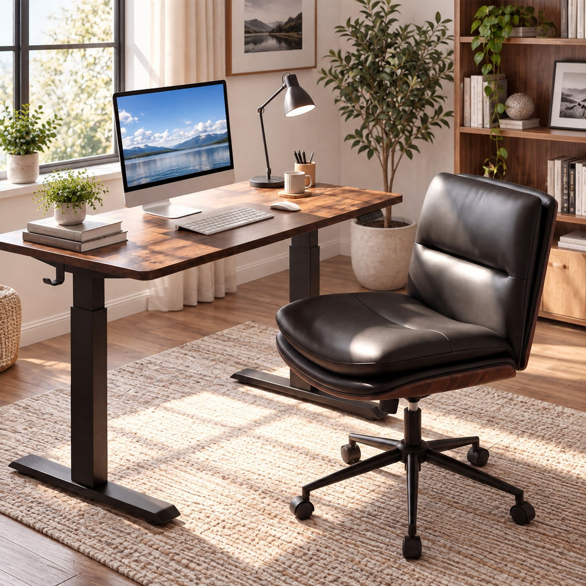 Airfind Armless Office Chair with Curved Backrest and Padded Seat, 245 lbs Capacity, Faux Leather Sponge Metal Plywood Frame, Black