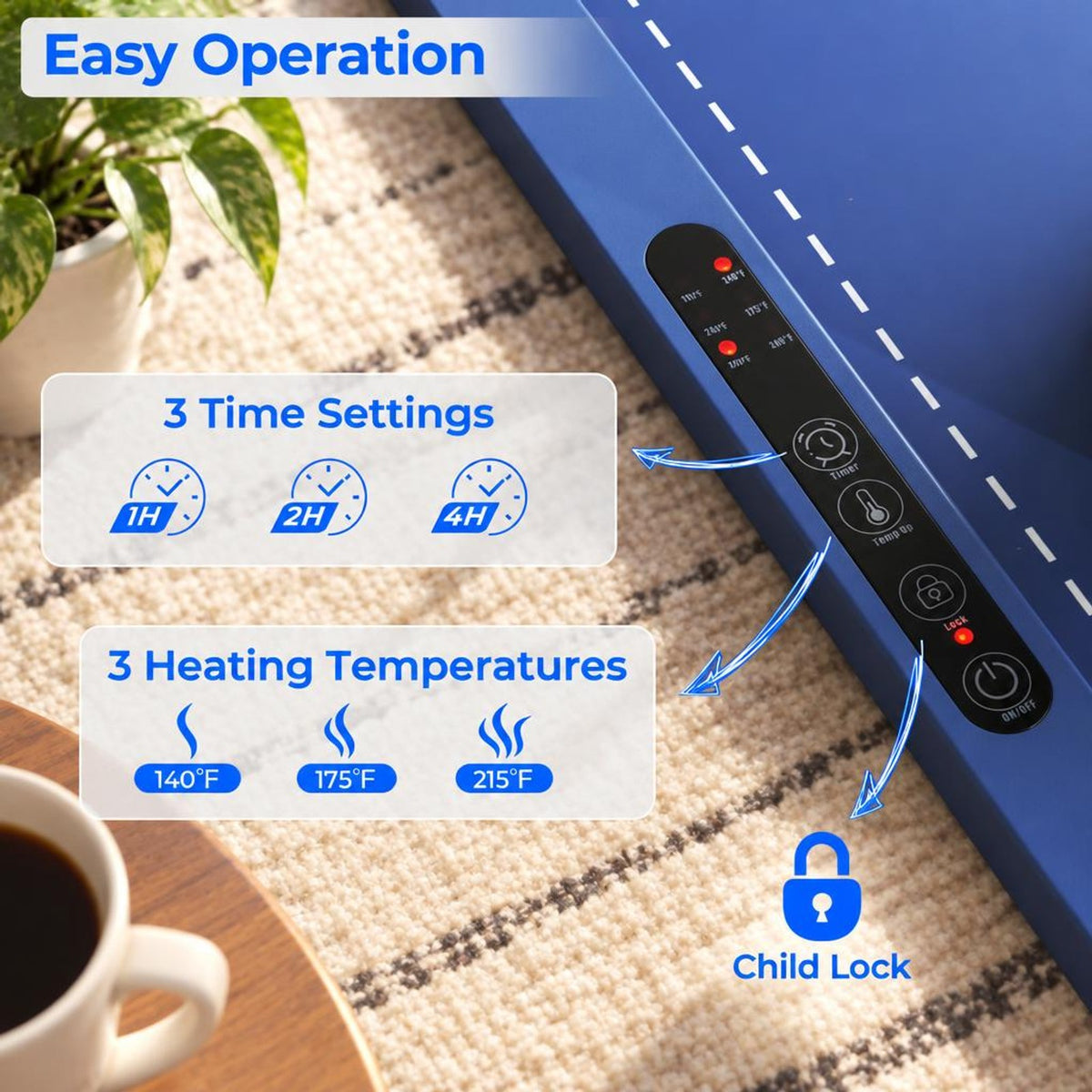 Airfind Food Warming Mat Rollable and Portable Electric Warming Tray with Fasting Heating, Silicone ABS Unfolding Frame, Blue